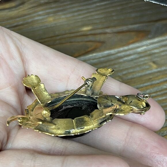 VTG Silver Gold Plated Faceted Smokey Quartz Topaz Turtle Brooch Pendant 19grams - Picture 9 of 14